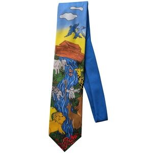 Vintage 1998 Ralph Marlin Noahs Ark Two By Two Walnut Ridge Mens Silk Tie Blue